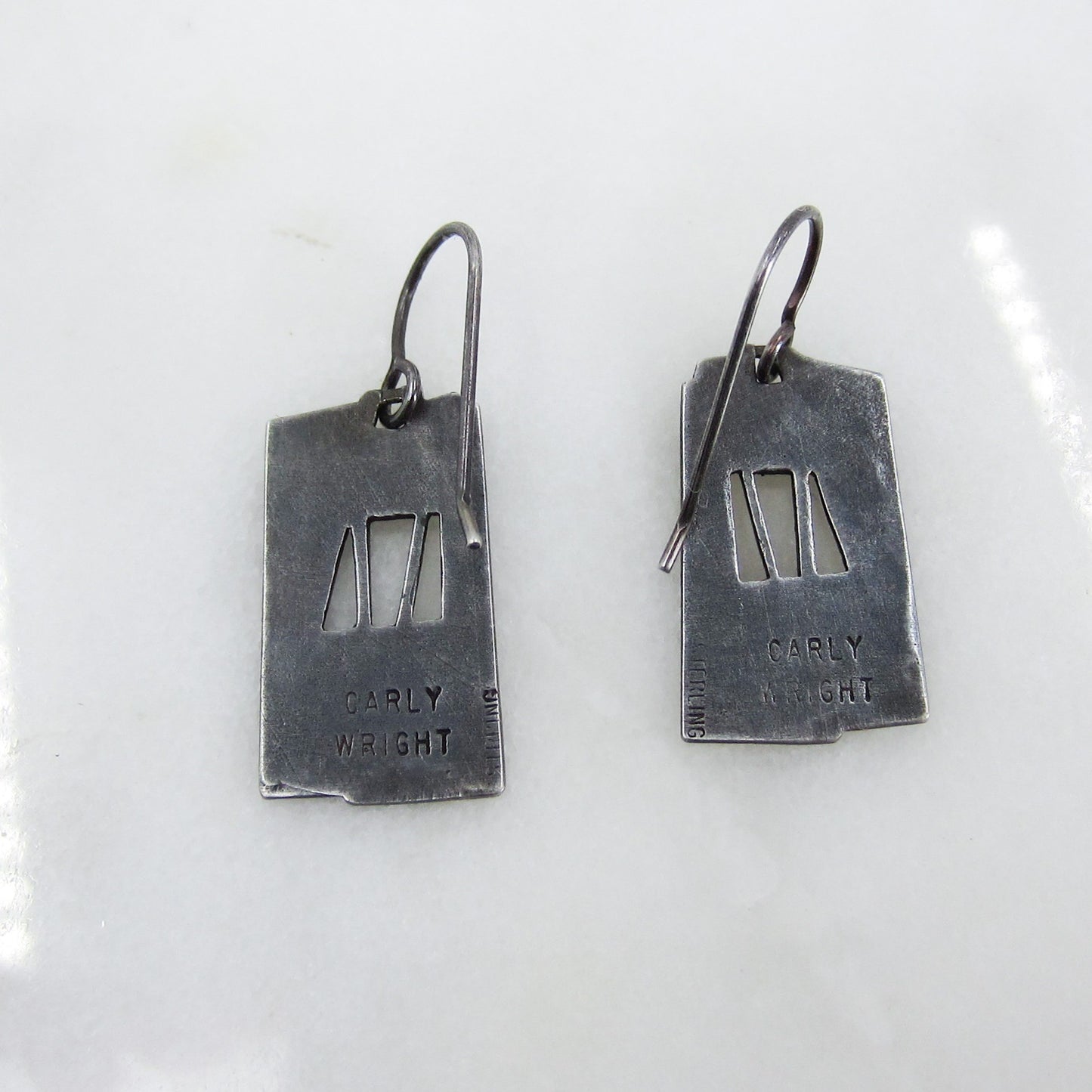 SOLD--Post-Modern Enamel Drop Earrings Sterling, Carly Wright