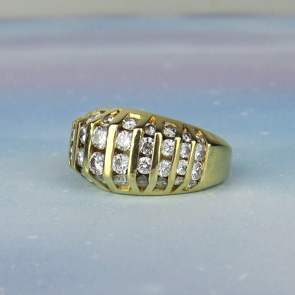 SOLD--Vintage Chunky Channel Set Diamond Ring 18k c. 1990