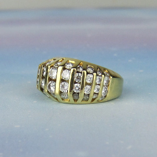 SOLD--Vintage Chunky Channel Set Diamond Ring 18k c. 1990