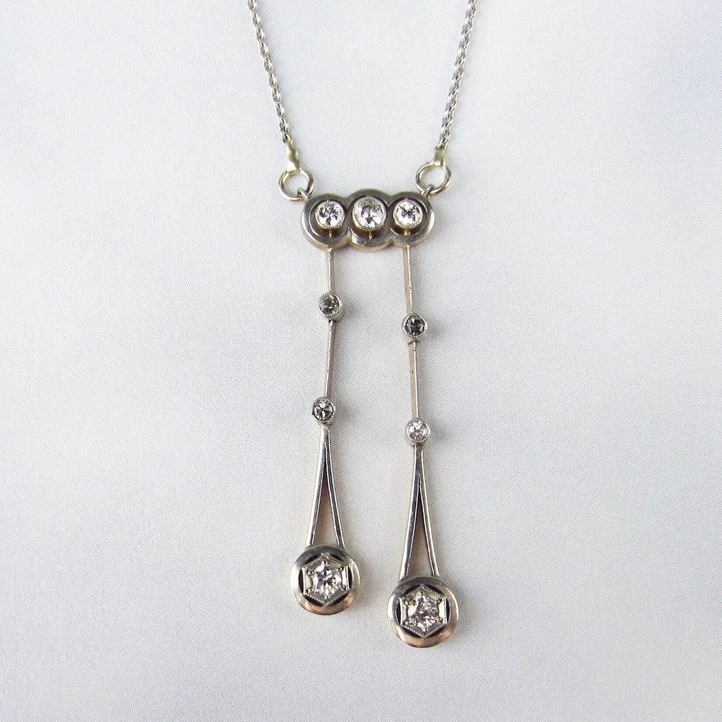 SOLD-Art Deco Diamond Negligee Necklace Platinum/14k c. 1920