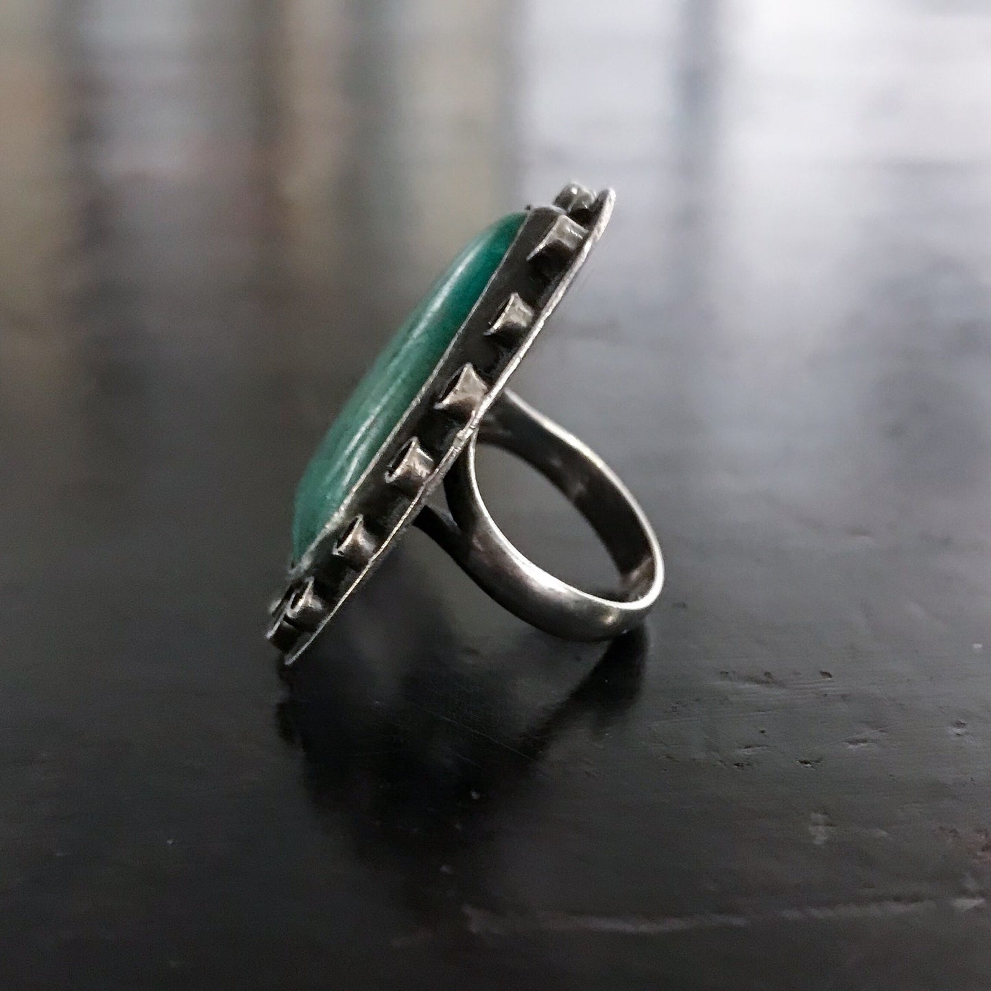 Vintage Big Handmade Turquoise Ring Sterling c. 1960