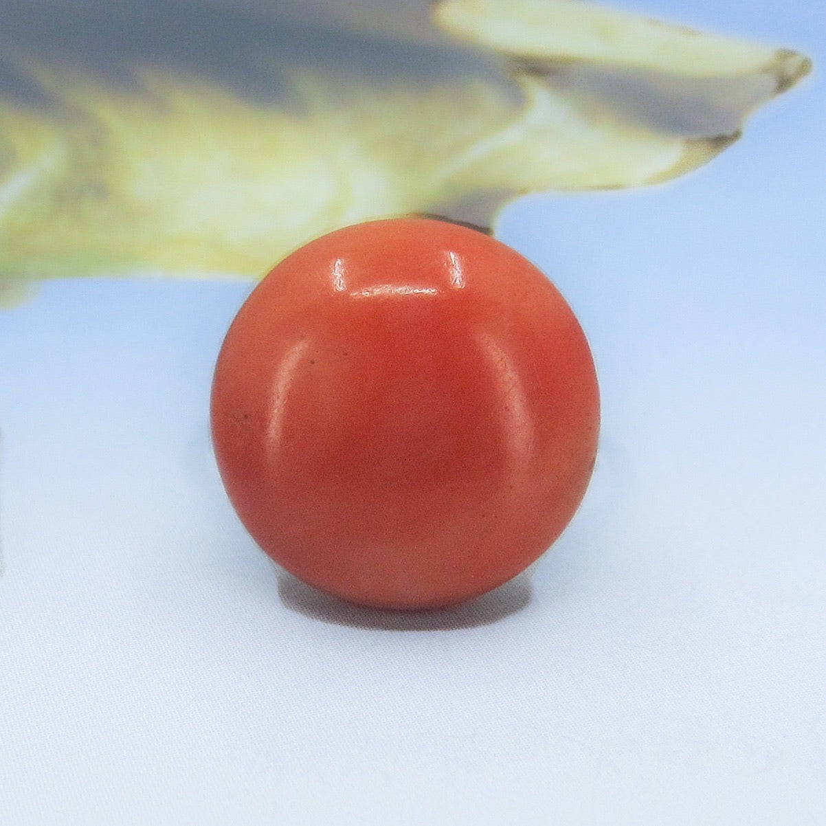 SOLD- Victorian Large Coral Cabochon Ring 14k c. 1890
