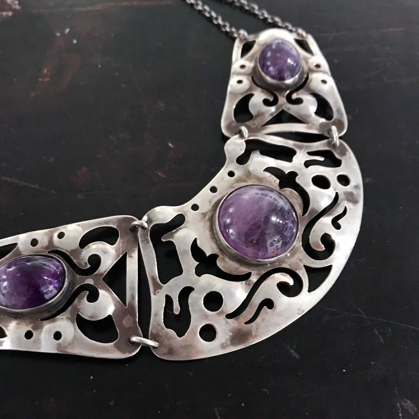 Big Arts and Crafts Amethyst Necklace Sterling c. 1940