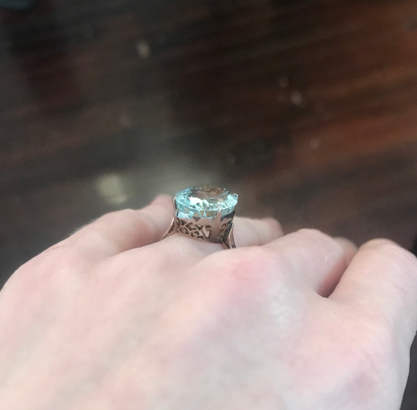 SOLD--Vintage Aquamarine Cocktail Ring 14k c. 1960