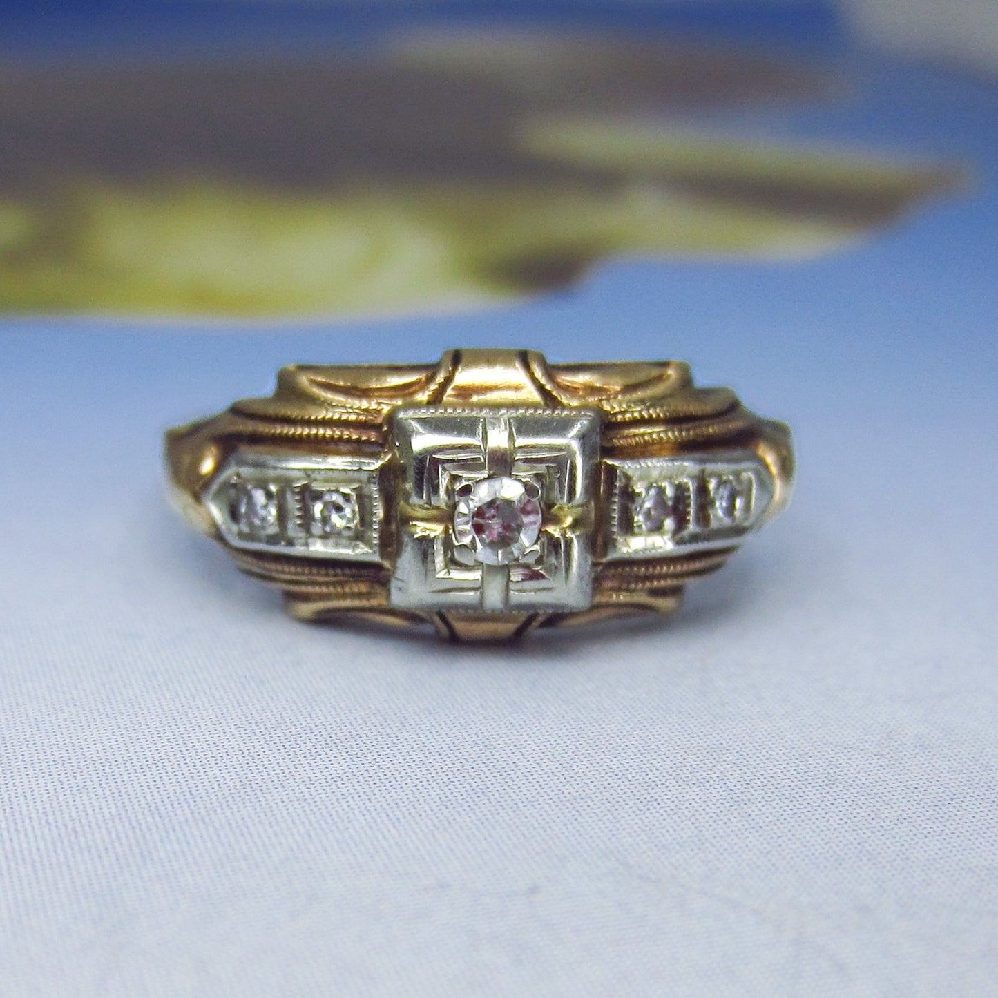 SOLD-Art Deco Diamond Two Tone Ring 14k c. 1930