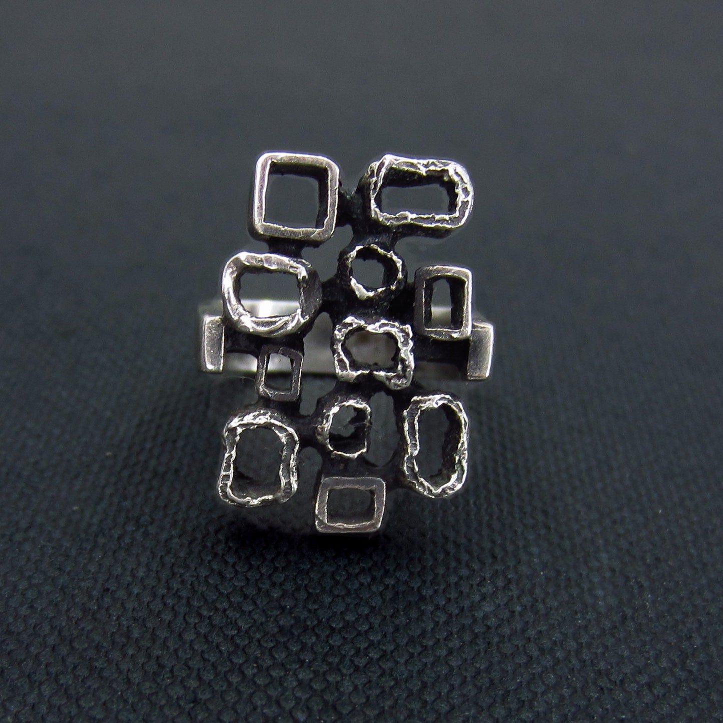 Mid-Century Brutalist Squares Ring 835 Silver c. 1960