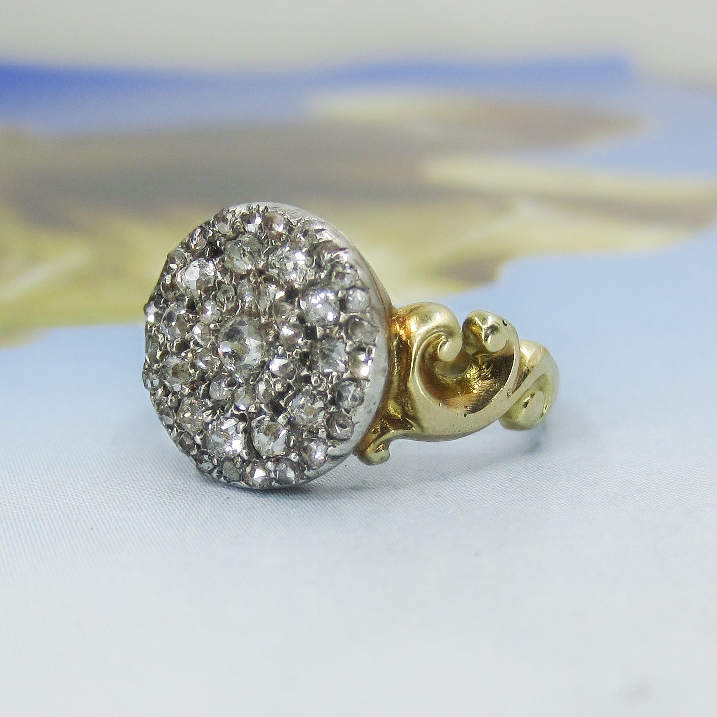 SOLD--Victorian Diamond Cluster Ring Silver/18k c. 1890