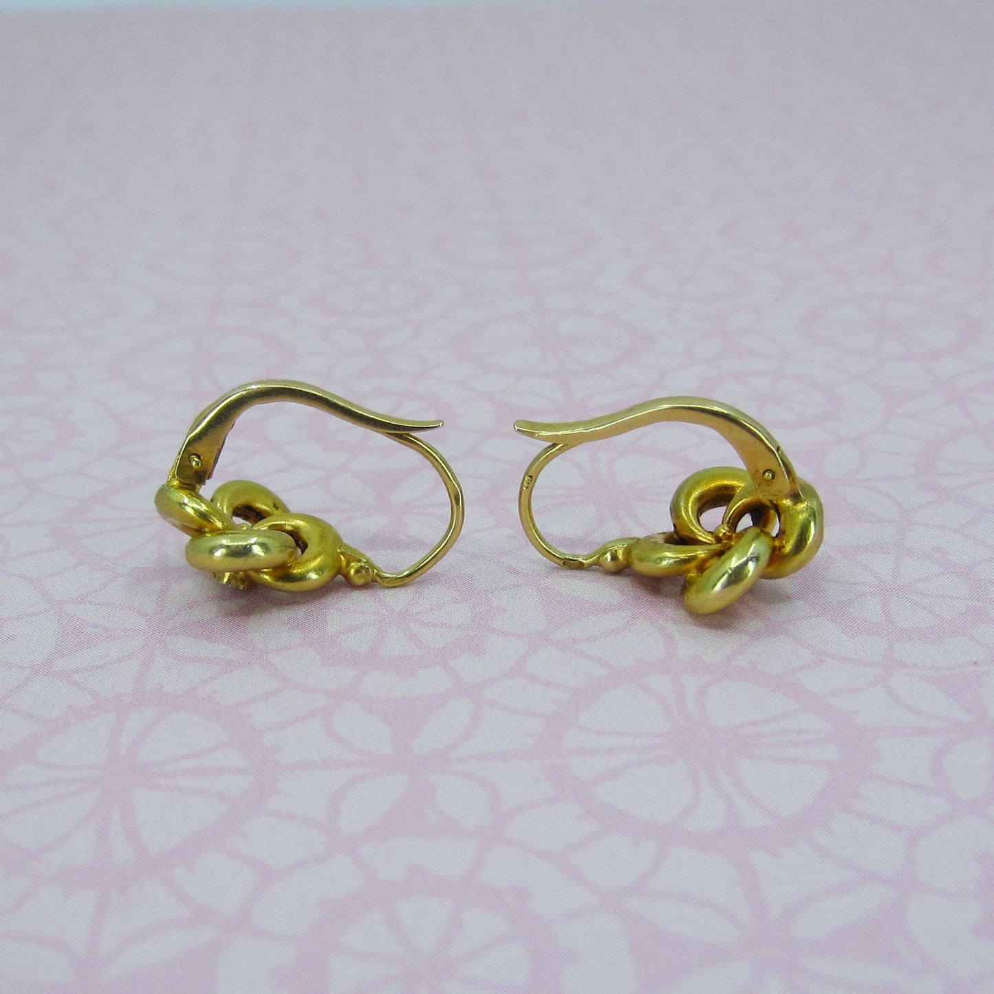SOLD--Victorian Pearl Love Knot Earrings 18k, French c. 1900