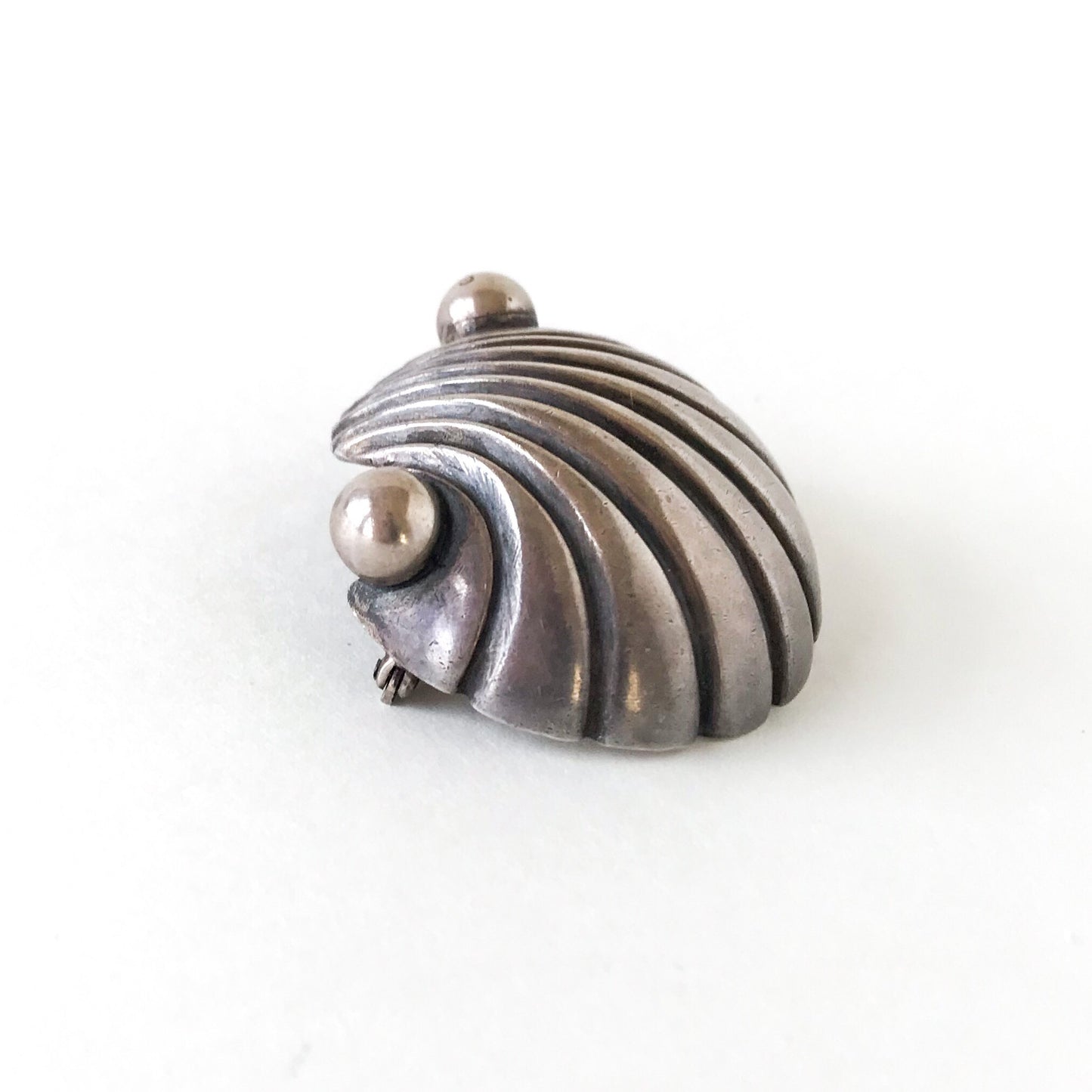 SOLD--Vintage Mid-Century Shell Brooch Sterling, Rafael Dominguez, Taxco c. 1950