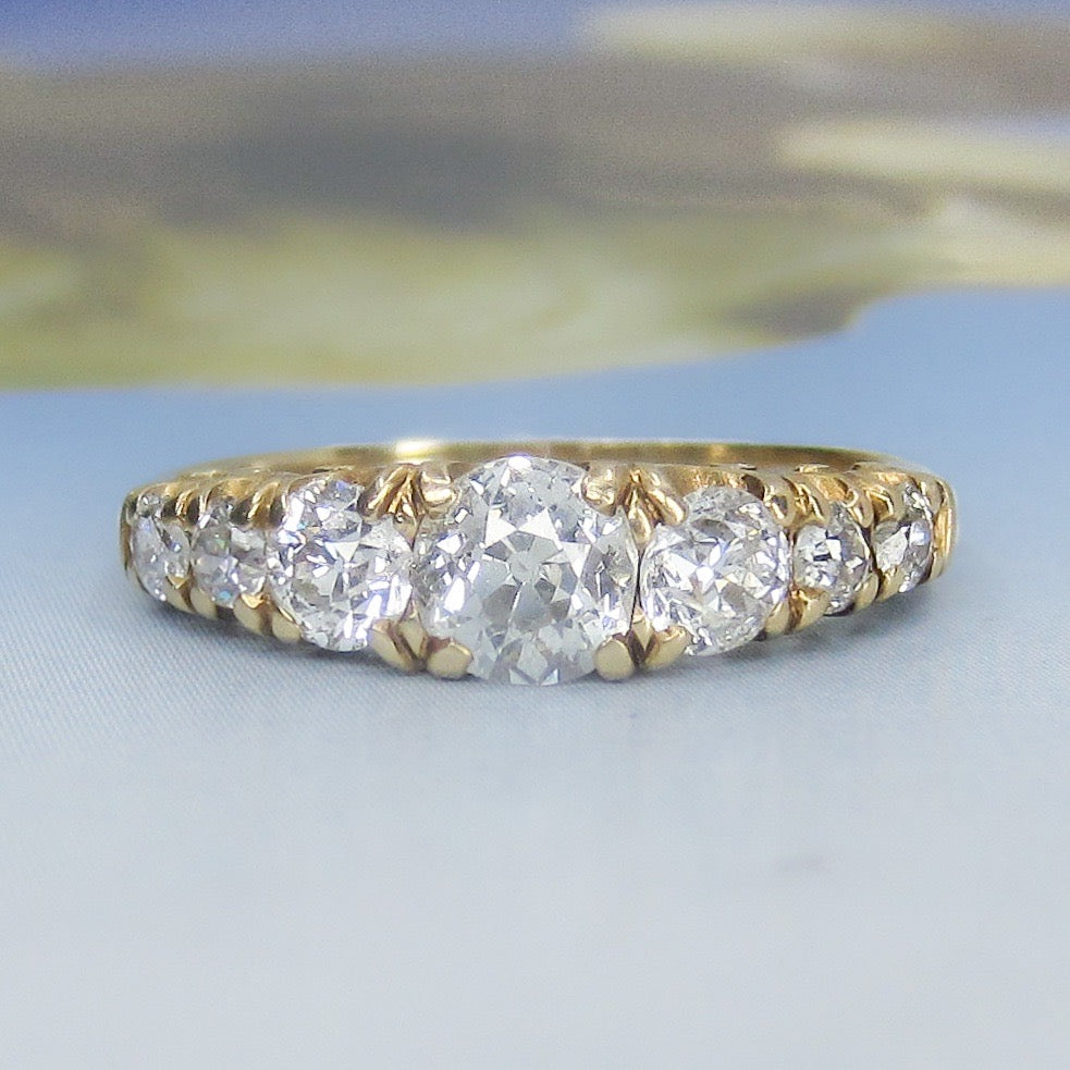 SOLD-Edwardian Shreve, Crump & Low Seven Old Euro Diamond Ring 14k c. 1910