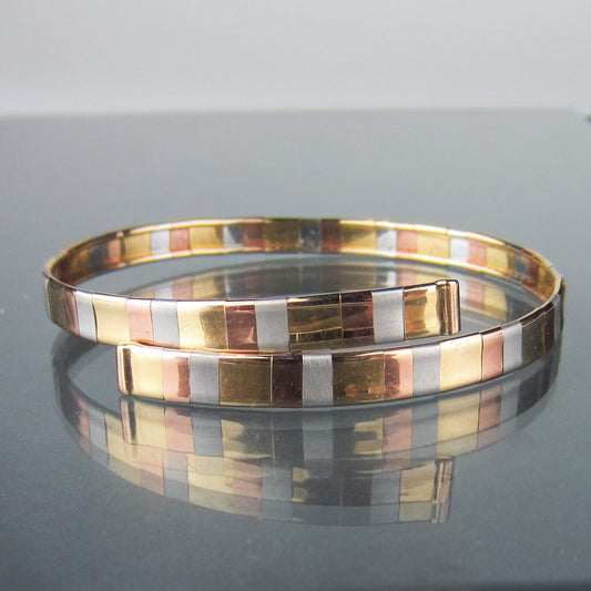 SOLD--Vintage Tri-Gold Coil Bracelet 14k, Italy c. 1980