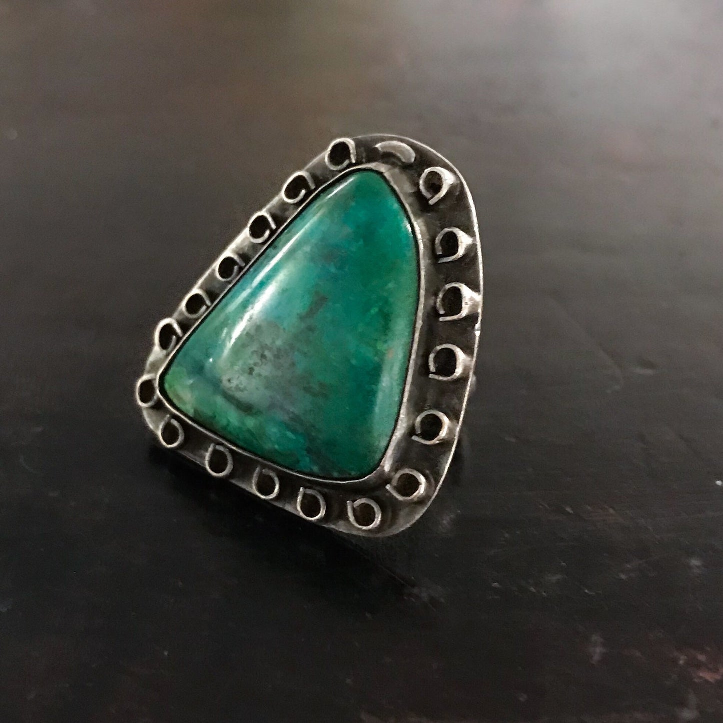 Vintage Big Handmade Turquoise Ring Sterling c. 1960