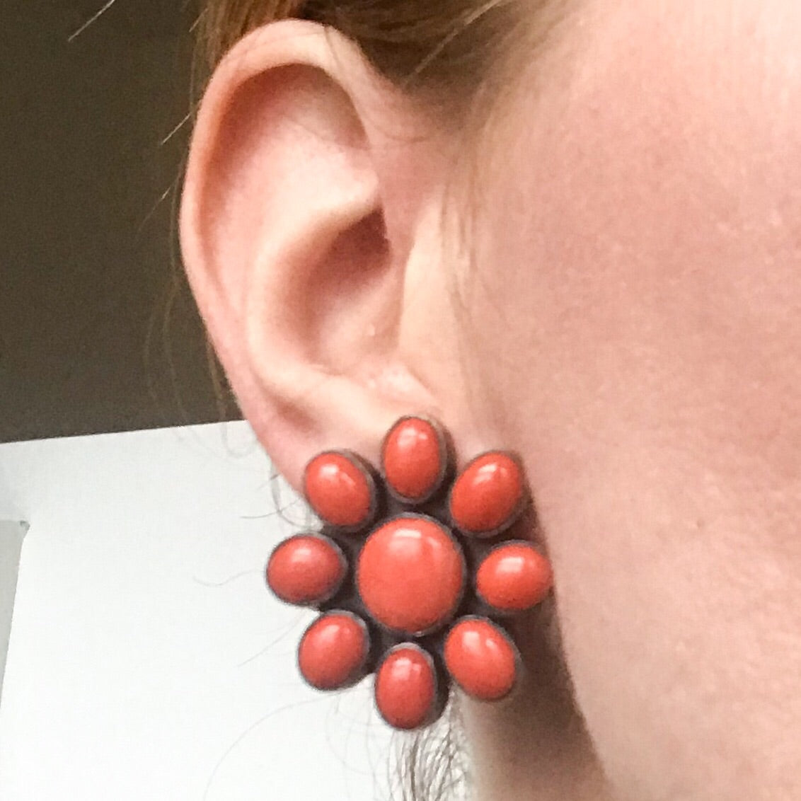 SOLD--Vintage Federico Jimenez Coral Cluster Earrings Sterling c. 1990