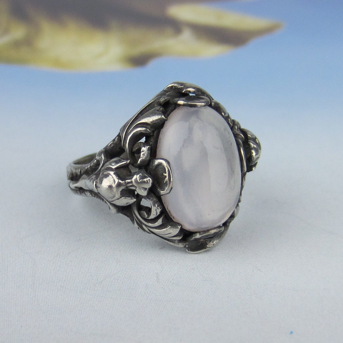 SOLD--Arts and Crafts Moonstone Ring Sterling c. 1900