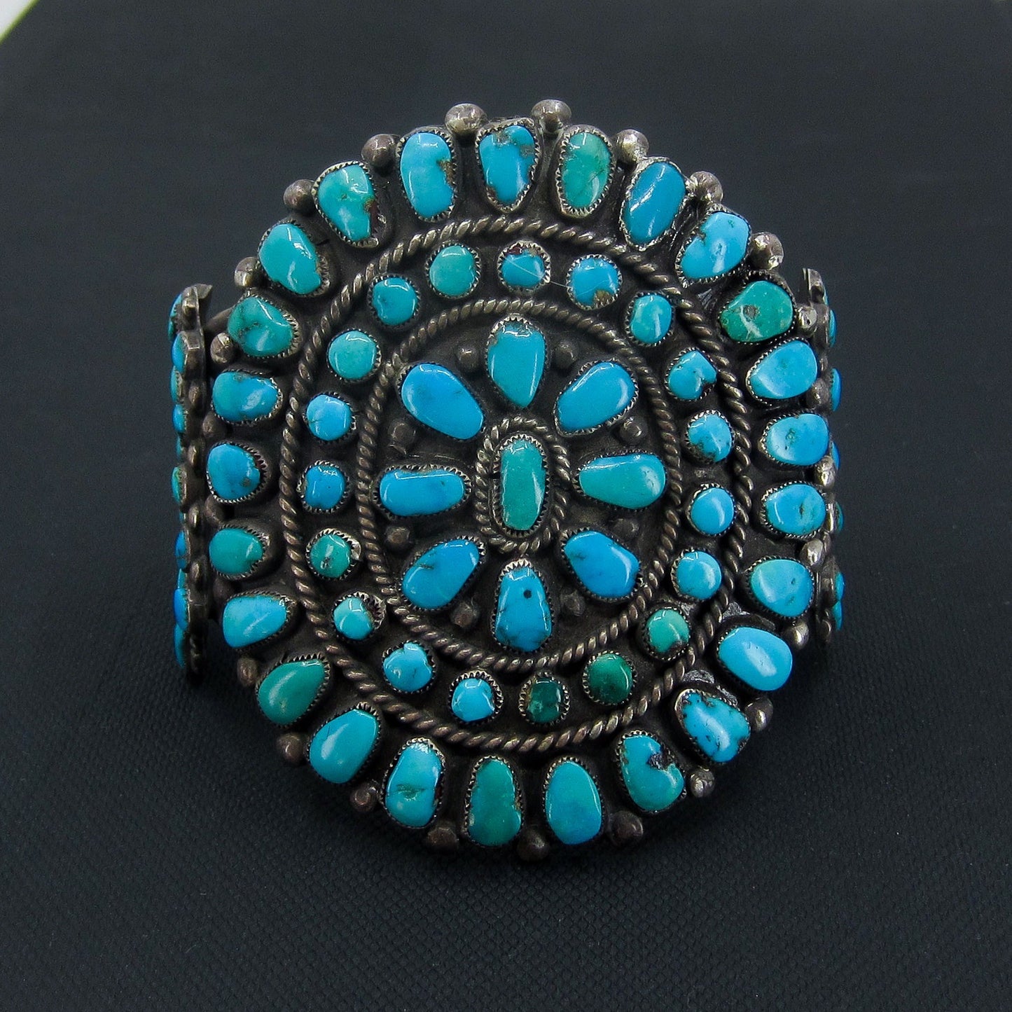 SOLD—HUGE Zuni Turquoise Petit Point Men's Cuff Sterling c. 1950