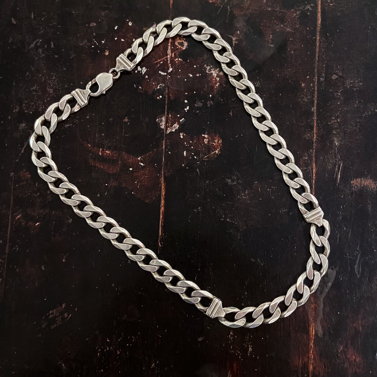 SOLD--Heavy Unisex Flat Curb Link Chain Sterling c. 1980