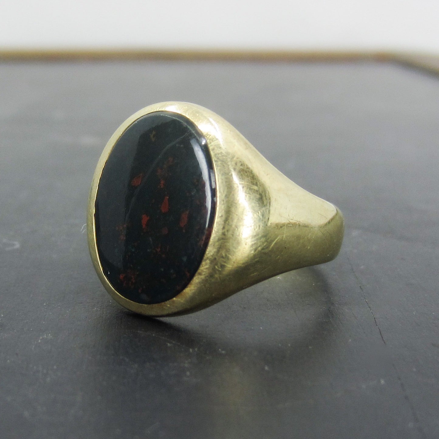 SOLD-Late Victorian Bloodstone Signet Ring 14k c. 1900
