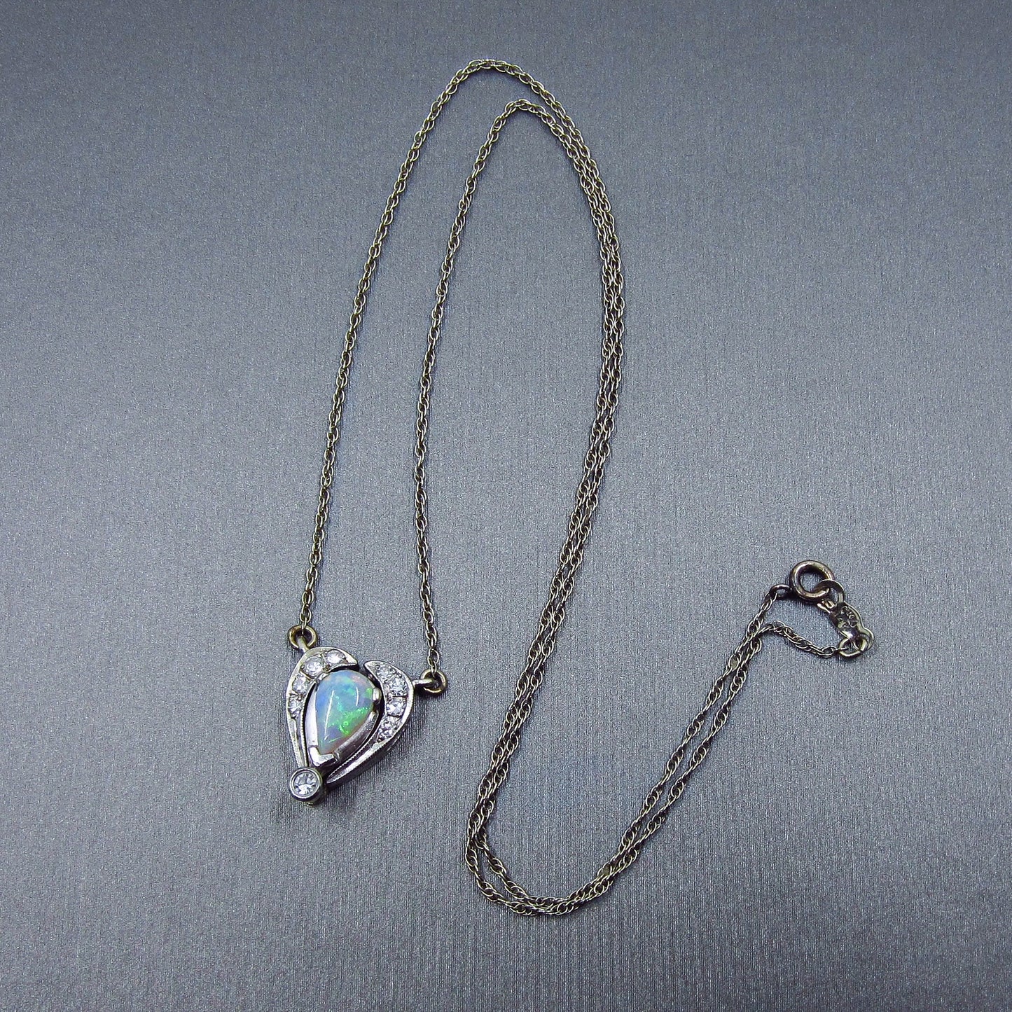 SOLD--MidCentury Opal and Diamond Convertible Necklace 14k c. 1950