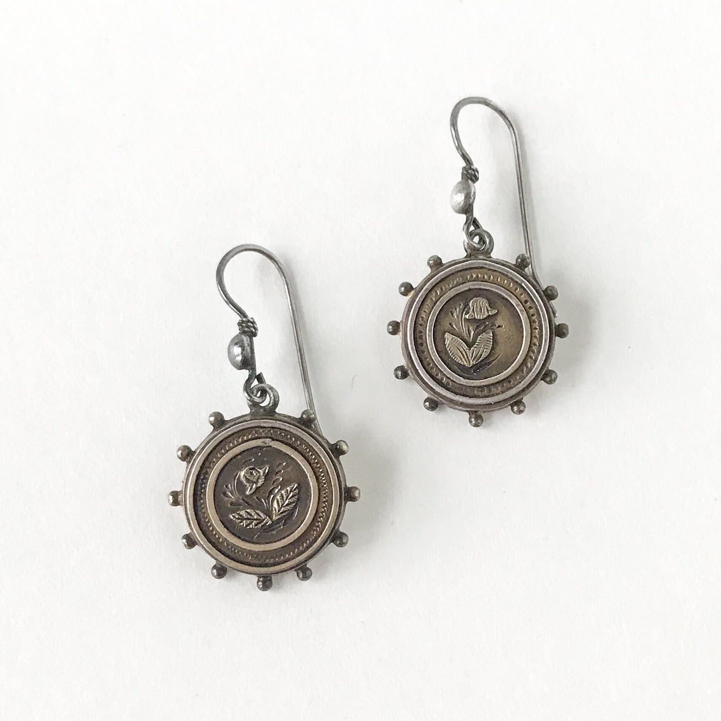 SOLD-Victorian Flower Earrings Silver c. 1890