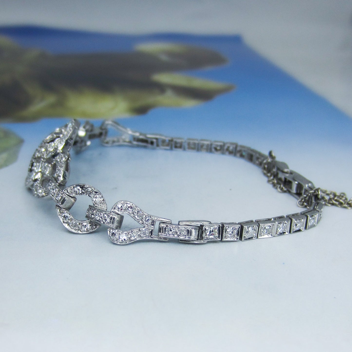SOLD--Art Deco Diamond Cluster Bracelet Platinum c. 1930