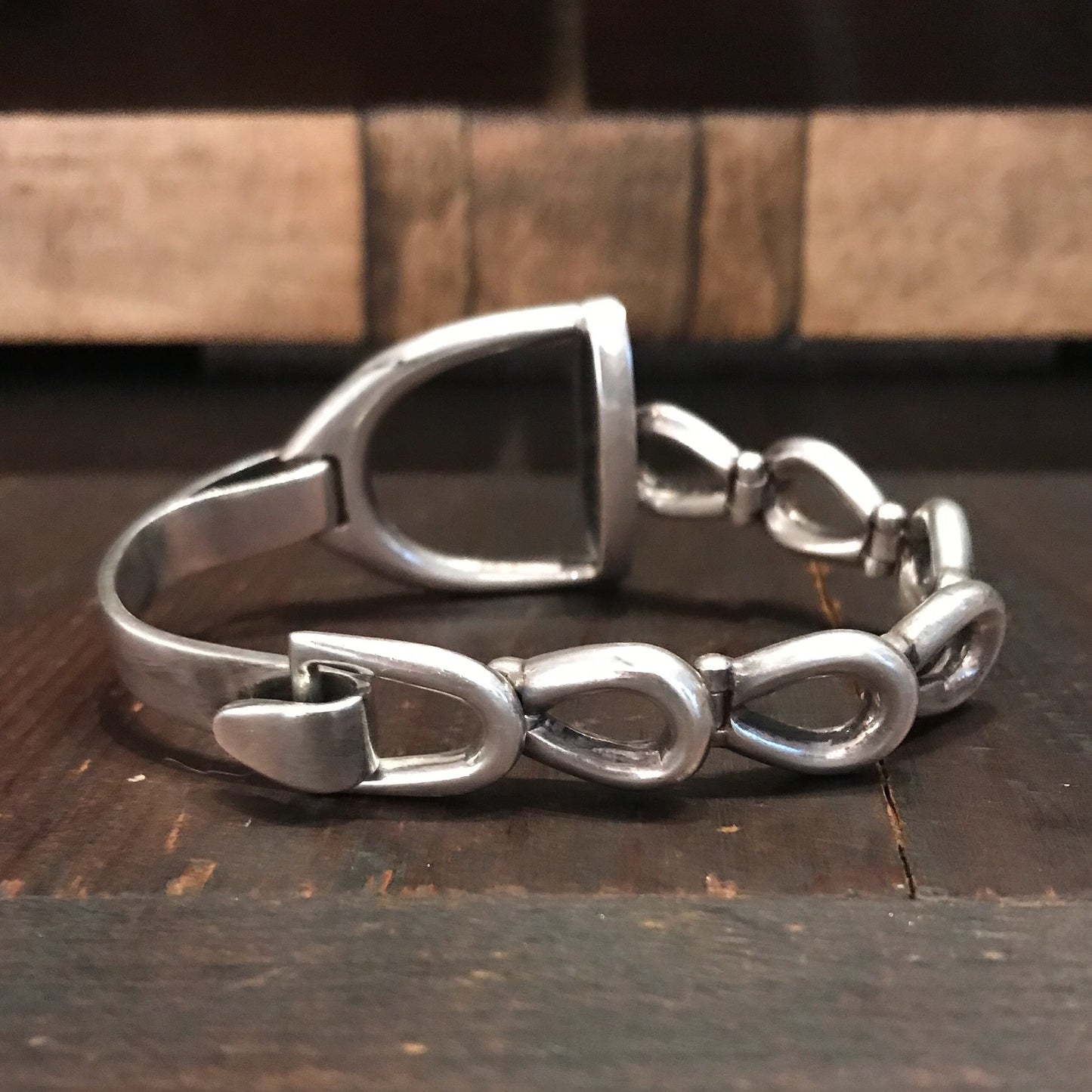 SOLD-Fantastic Modernist Stirrup Bracelet Sterling c. 1970