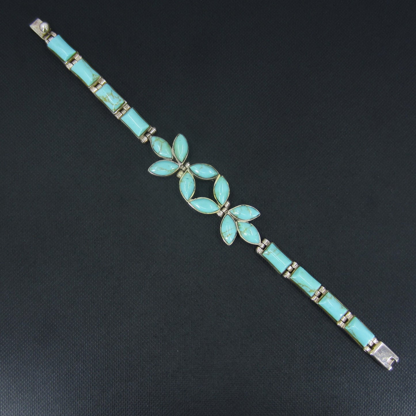 SOLD--Vintage Taxco Turquoise Bracelet Sterling, Mexico c. 1970