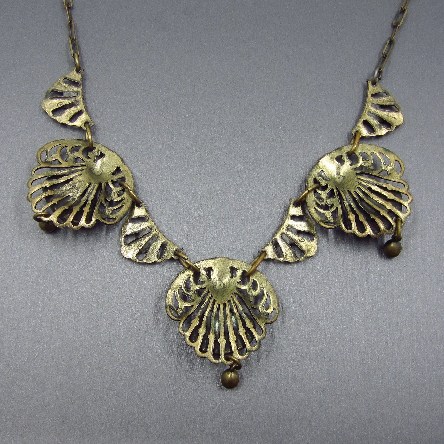 SOLD--Art Deco Czech Enamel and Art Glass Necklace Brass c. 1930