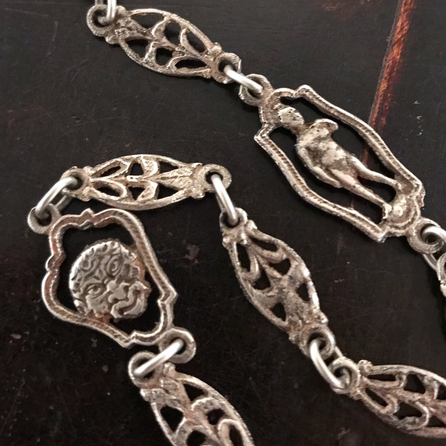 Antique Italian Grand Tour 42" Souvenir Chain, Silver c. 1920