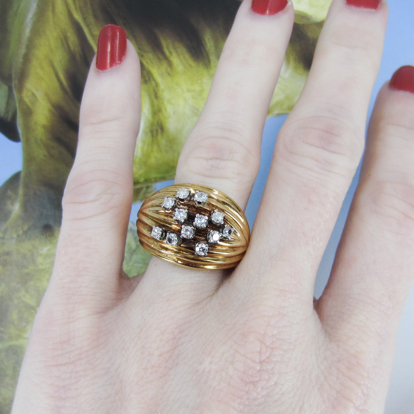 SOLD Mid-Century Diamond Bombe Ring 14k c. 1950