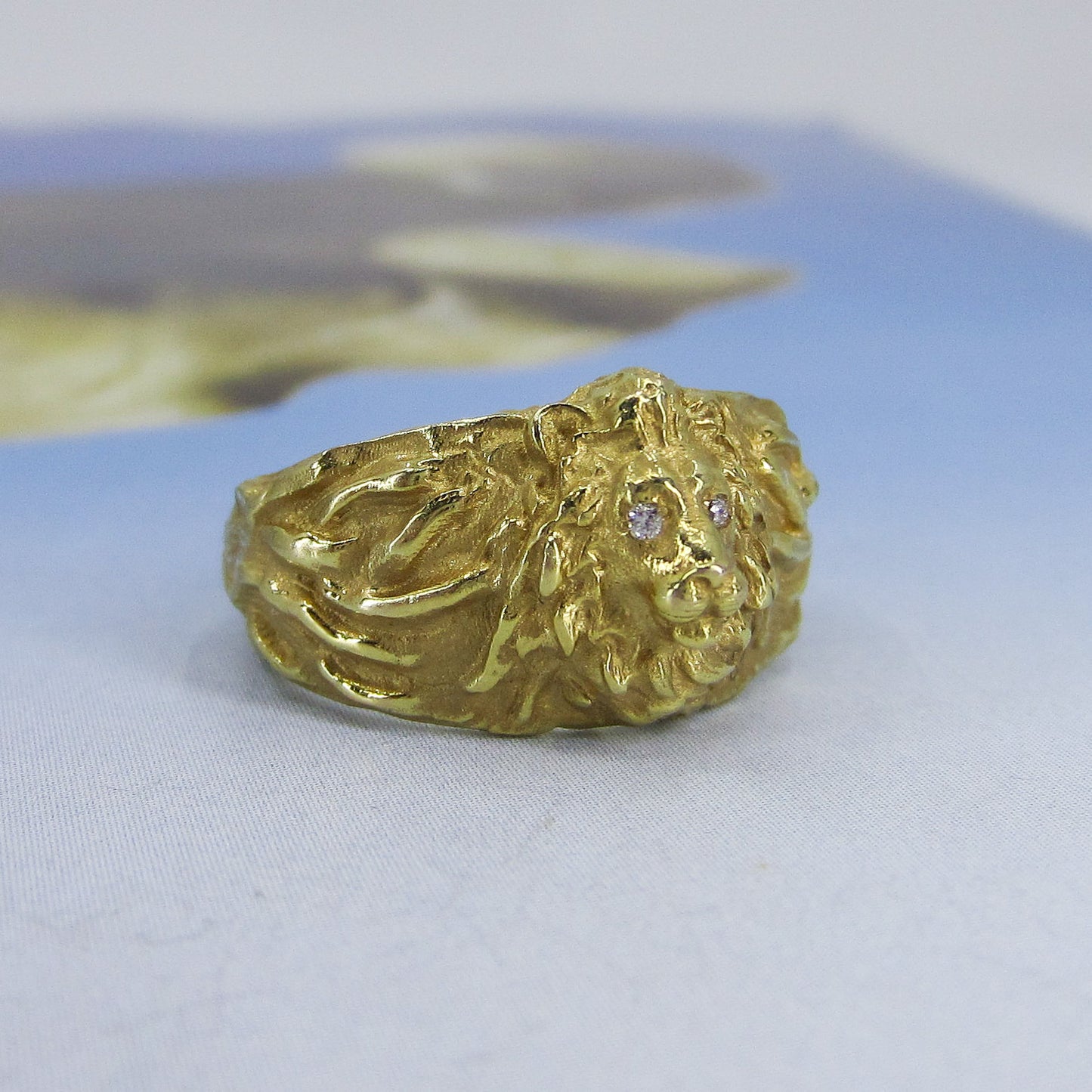 SOLD--Vintage Diamond Lion Ring 14k c. 1950