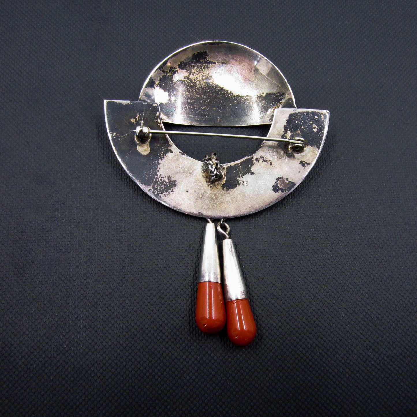 Mid-Century Jasper Drop Brooch Sterling c. 1970