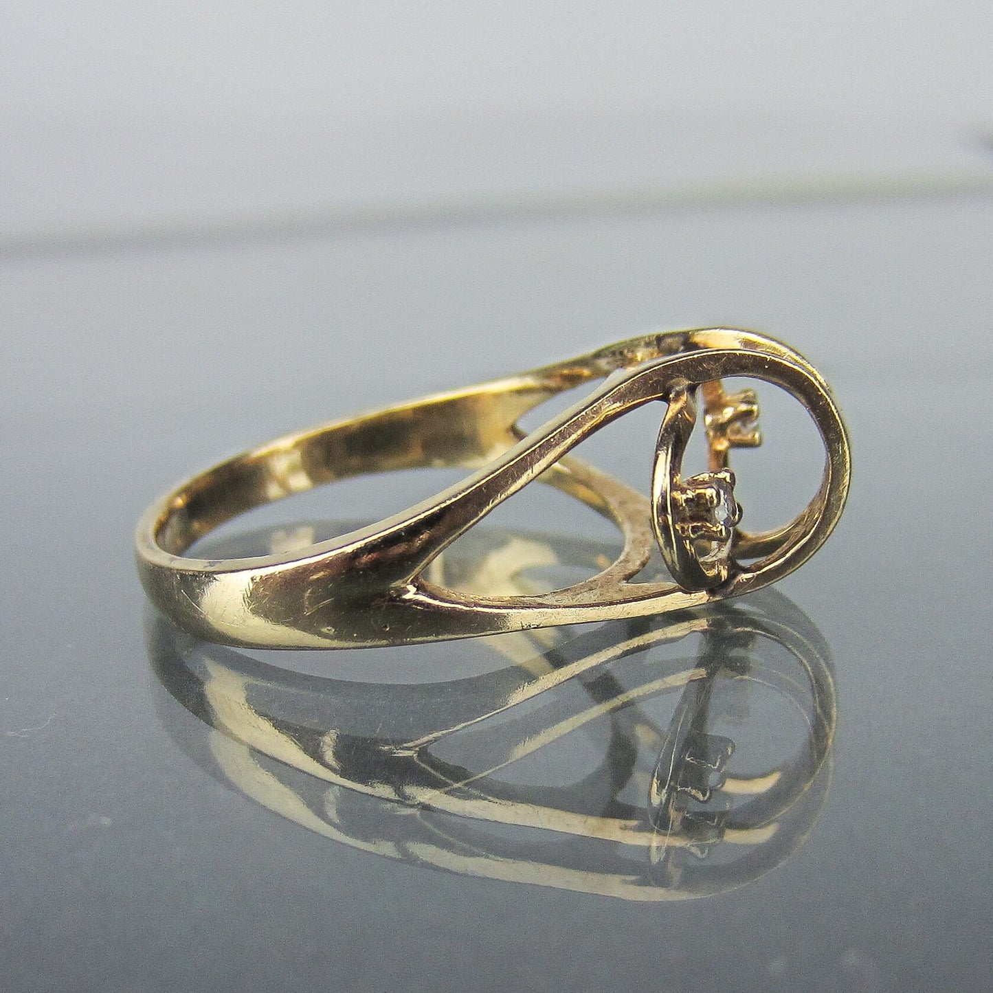 SOLD--Modernist Diamond Sculptural Ring 14k c. 1960