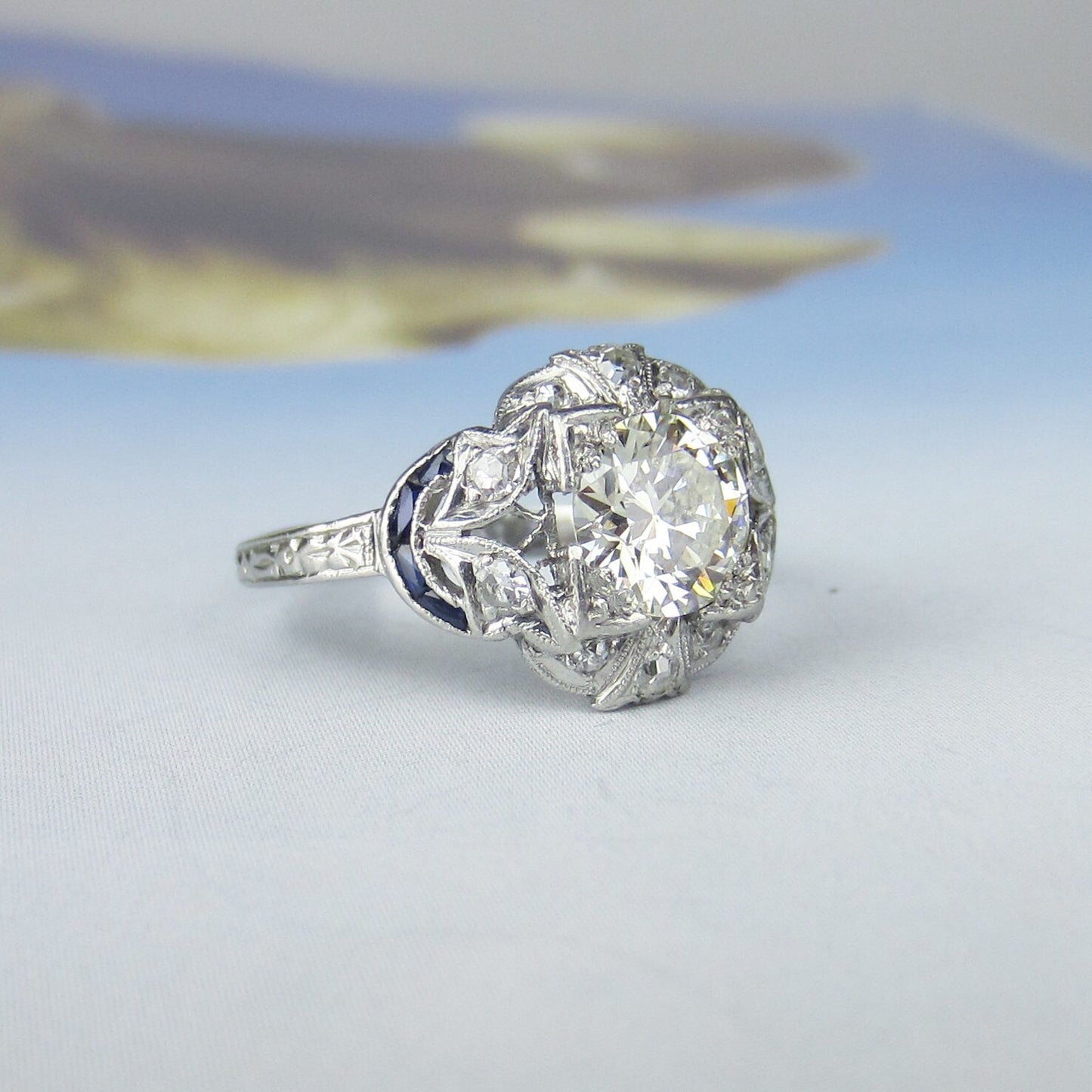 SOLD--Art Deco 1.08ct Diamond Engagement Ring Platinum c. 1930