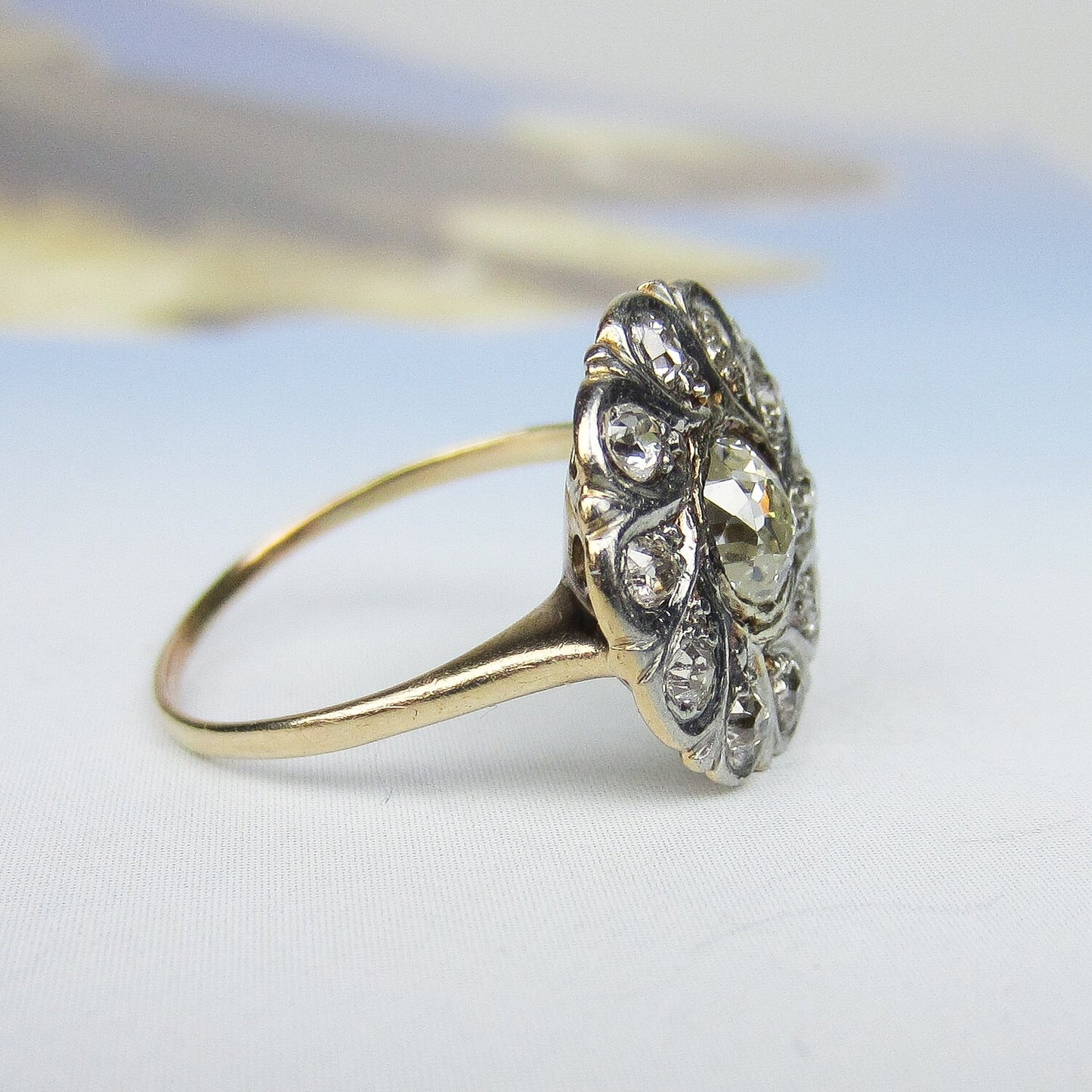 SOLD--Edwardian Old Mine Diamond Cluster Ring Platinum/14k c. 1910