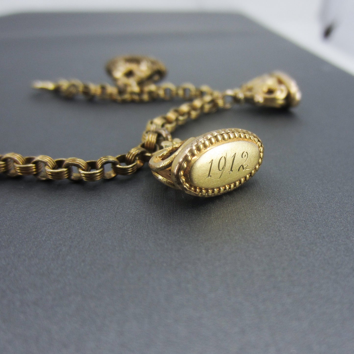 SOLD-Antique Seal Fob Charm Bracelet Gold-Filled c. 1900