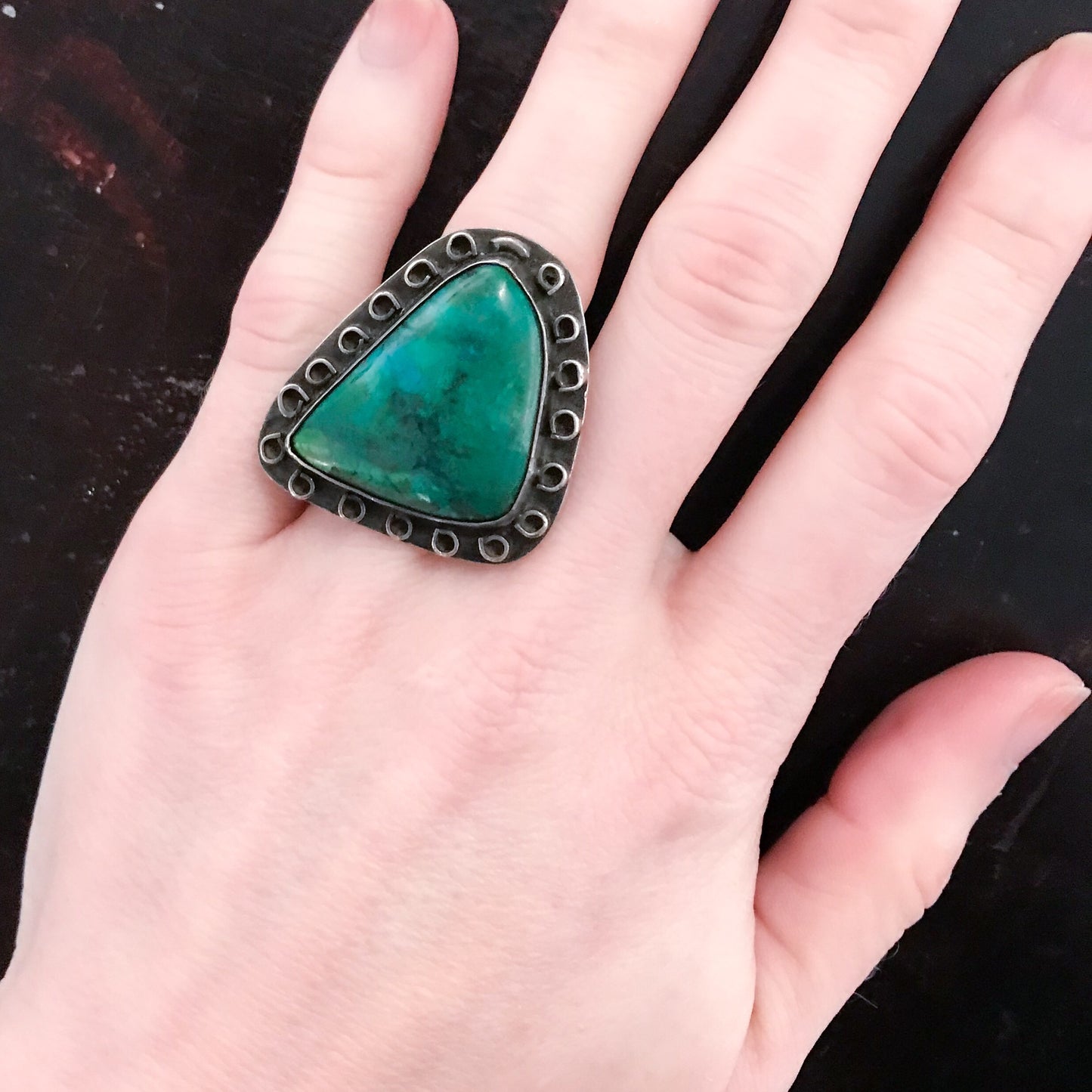 Vintage Big Handmade Turquoise Ring Sterling c. 1960