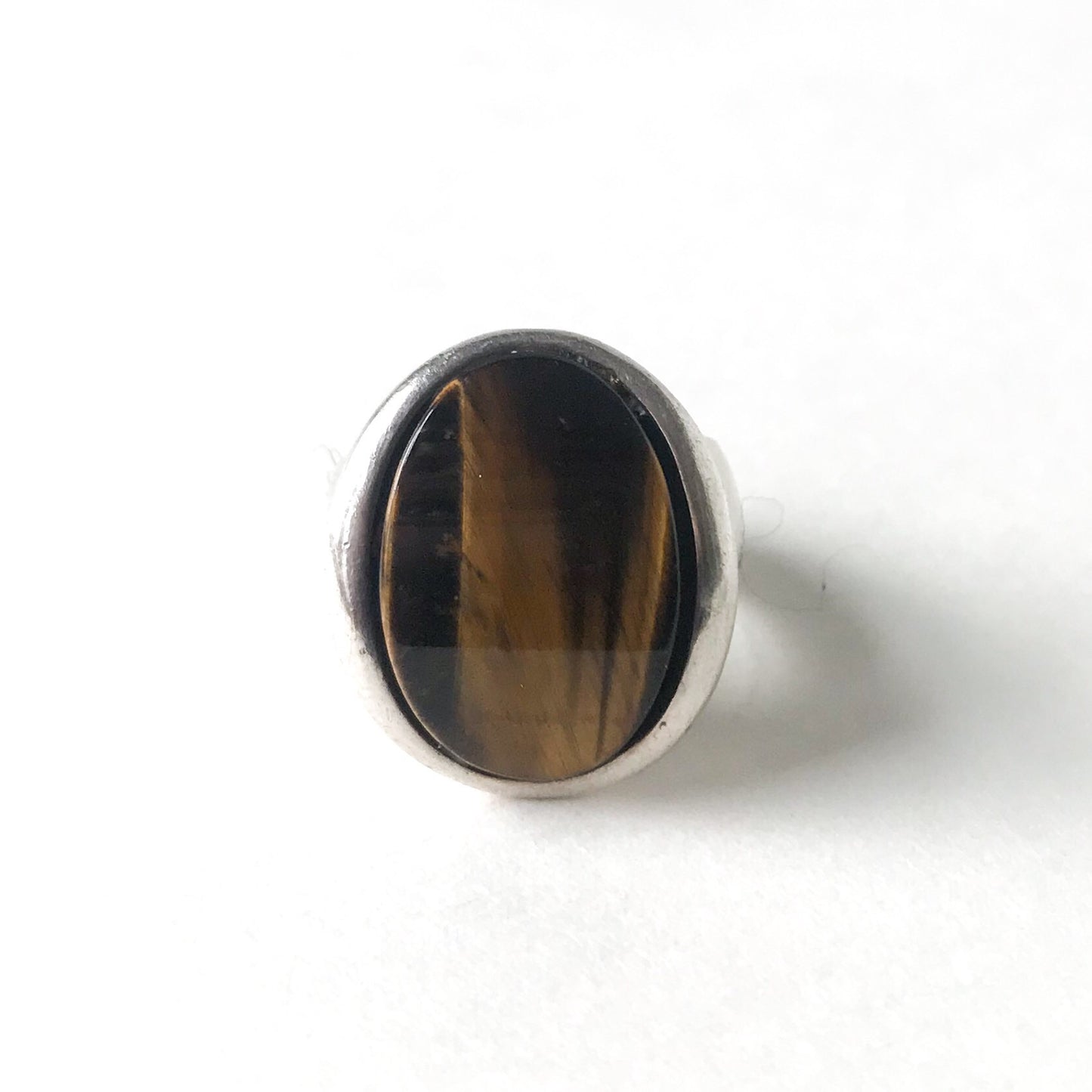 SOLD--Modernist Tigers Eye Signet Ring Sterling c. 1970