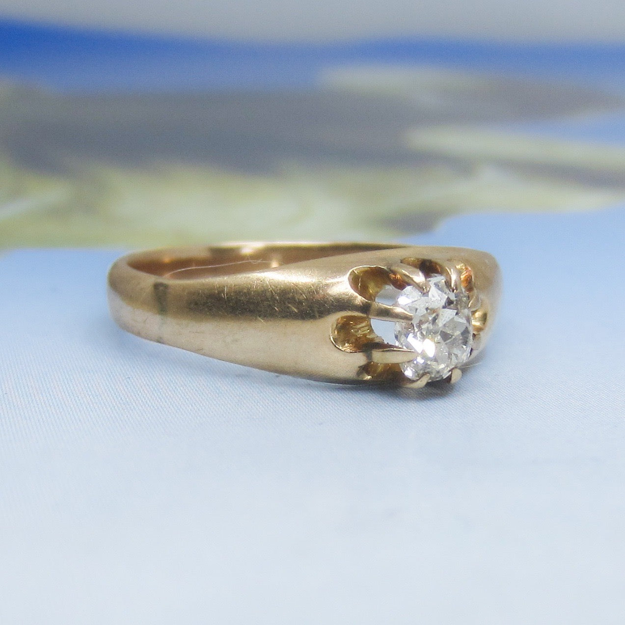 Victorian Old Mine Diamond Solitaire Ring 14k c. 1880