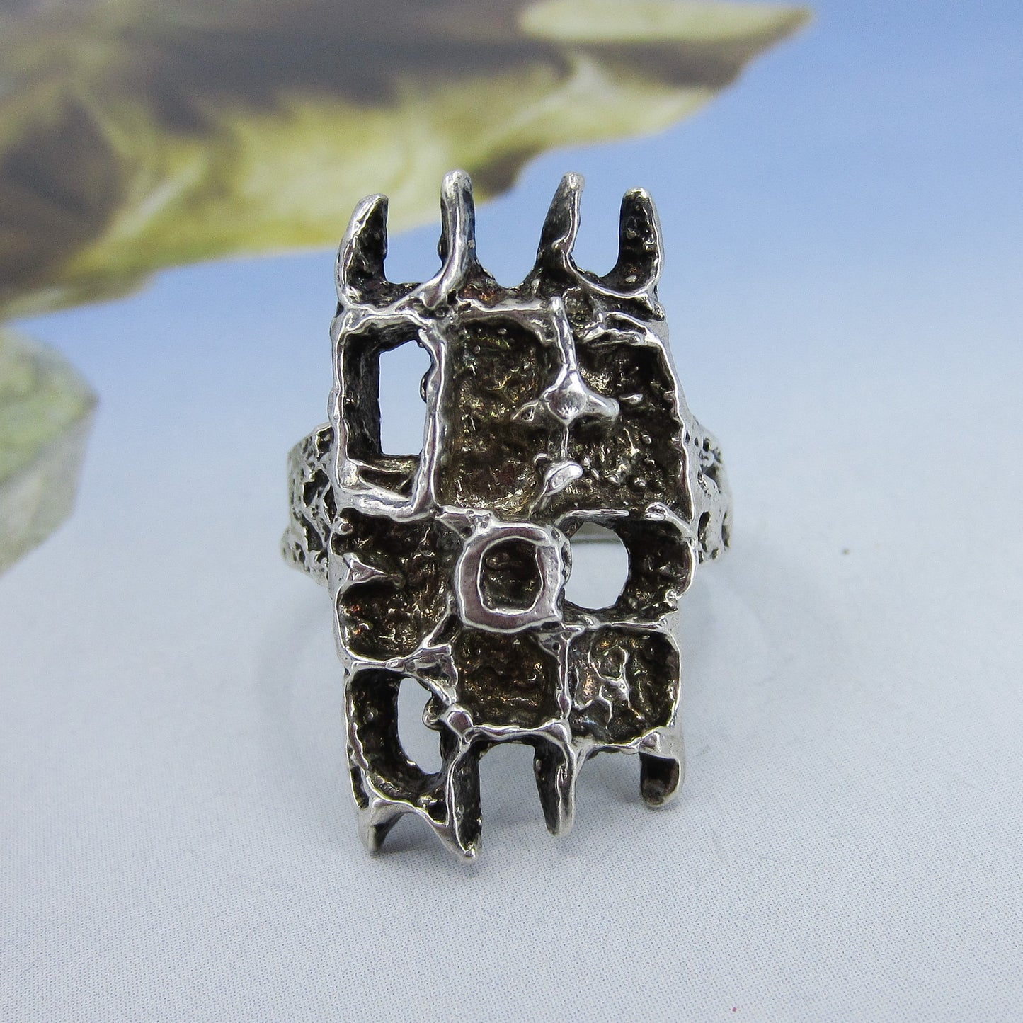 SOLD--Mid-Century Brutalist Ring Sterling c. 1970