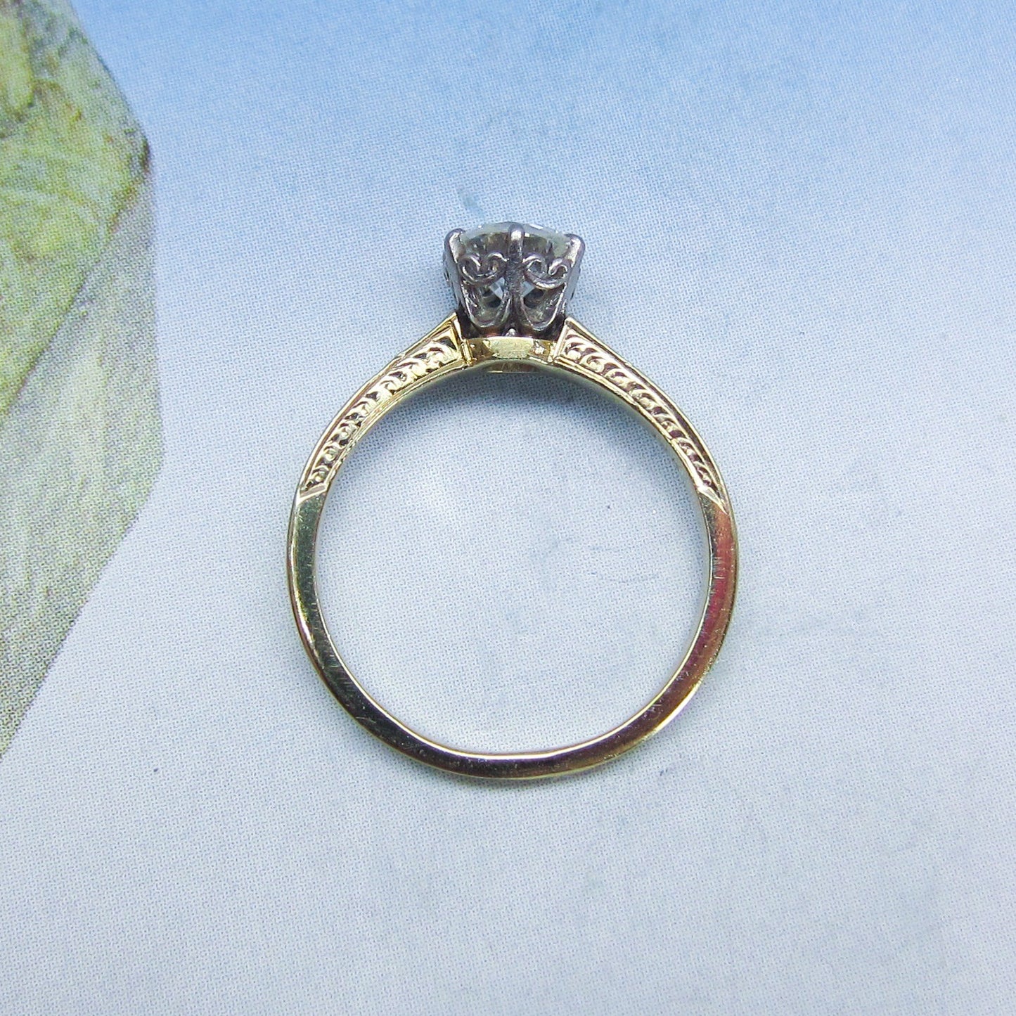 Art Deco Old European .71ct Solitaire Diamond Engagement Ring Platinum/14k c. 1920