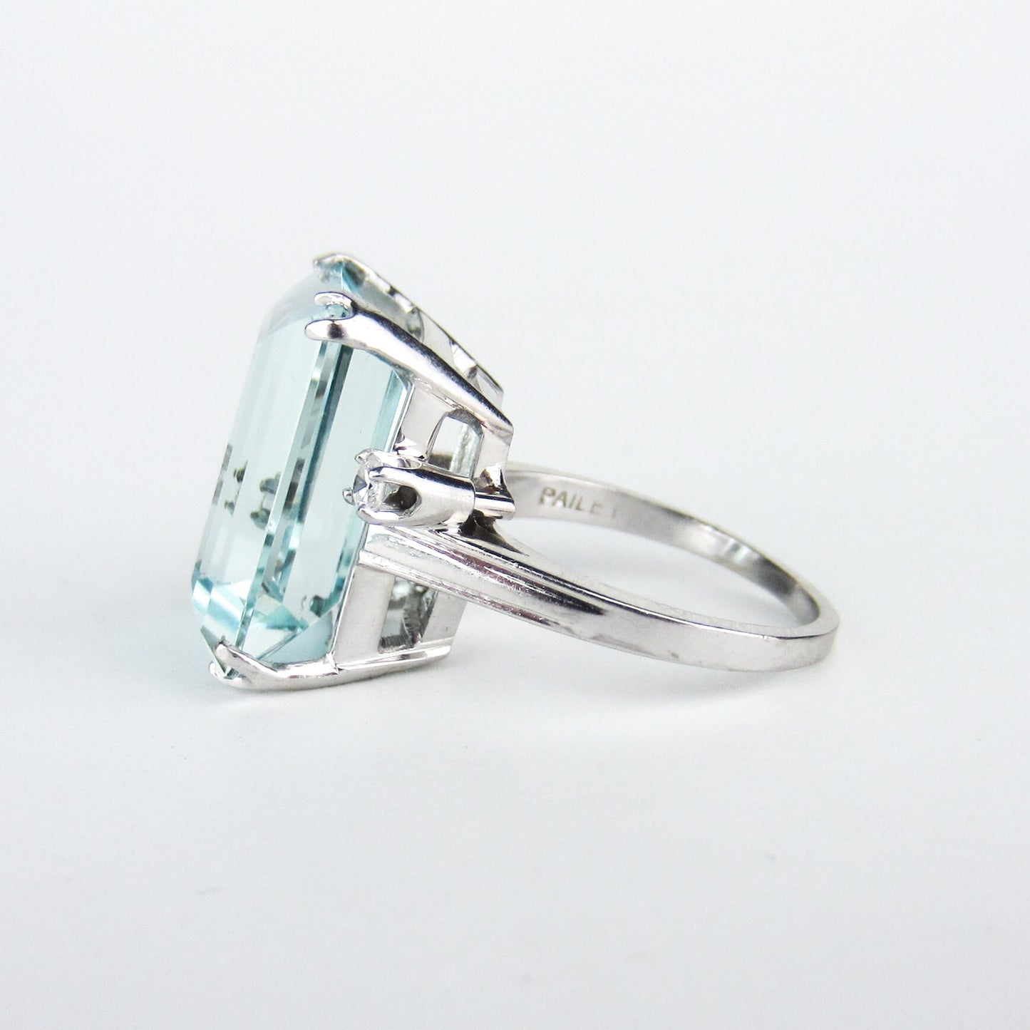 SOLD--Vintage Aquamarine and Diamond Ring 14k c. 1960