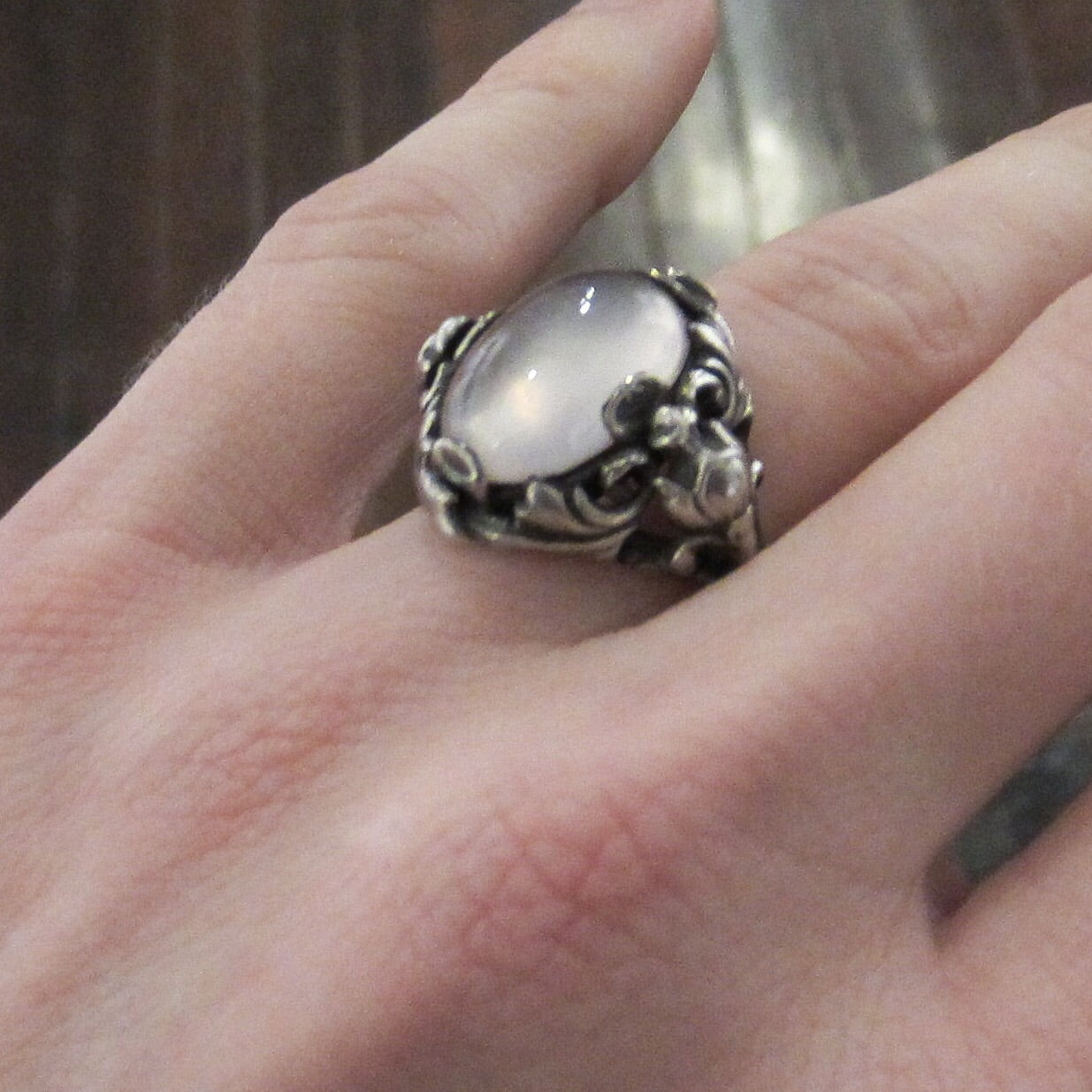 SOLD--Arts and Crafts Moonstone Ring Sterling c. 1900