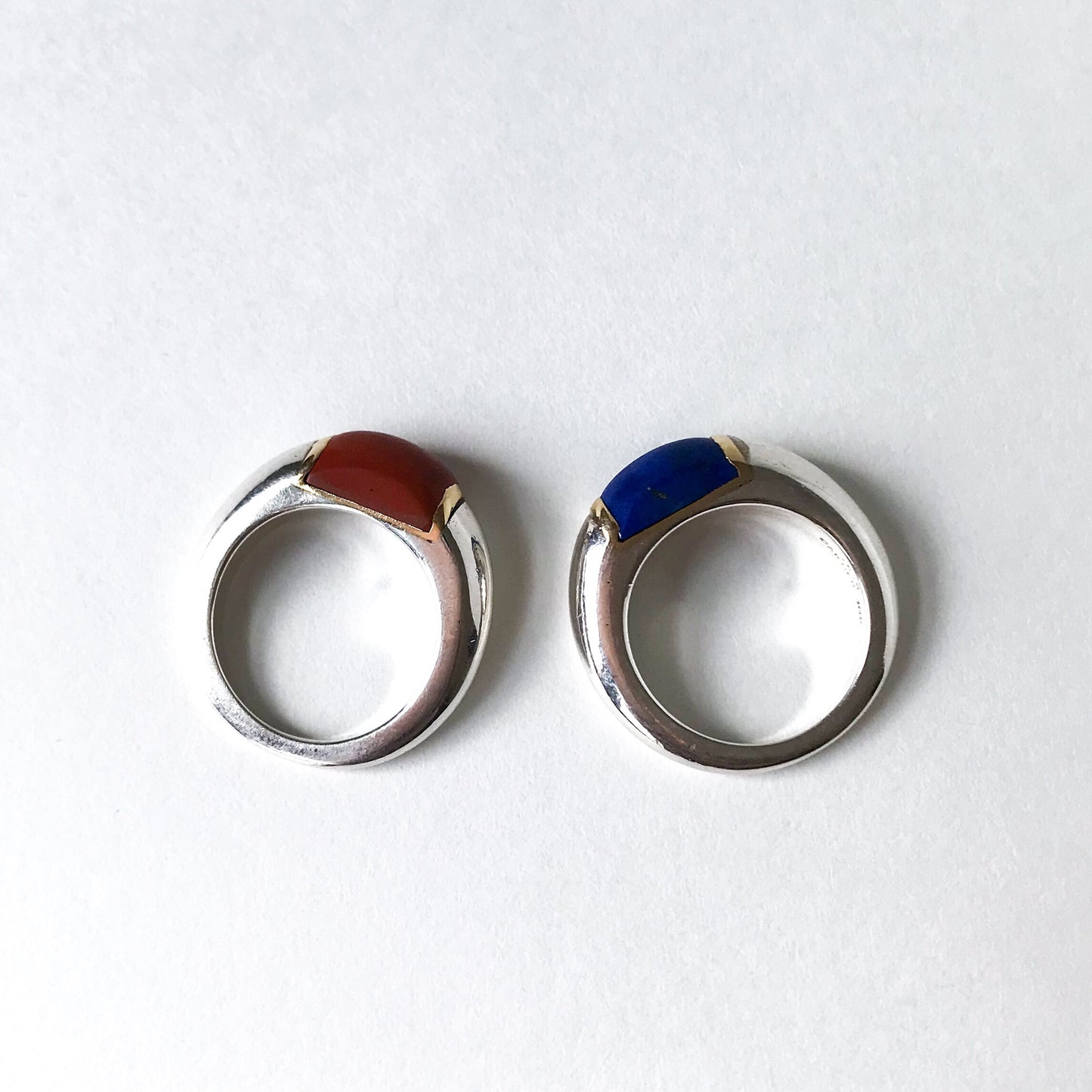 SOLD- Pair of Cartier Lapis and Jasper Stacking Rings 18k/Sterling c. 1970, size 5