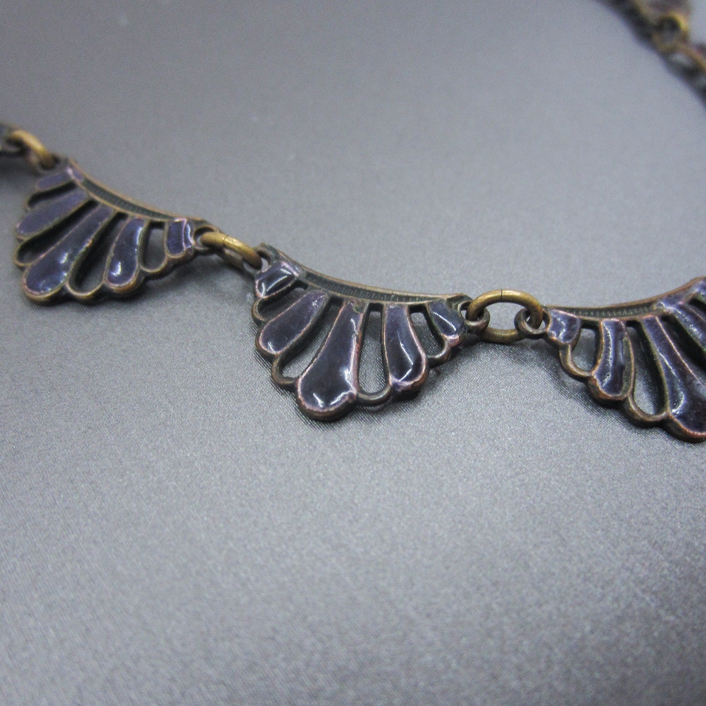 SOLD-Art Deco Purple Enamel Necklace Brass c. 1930