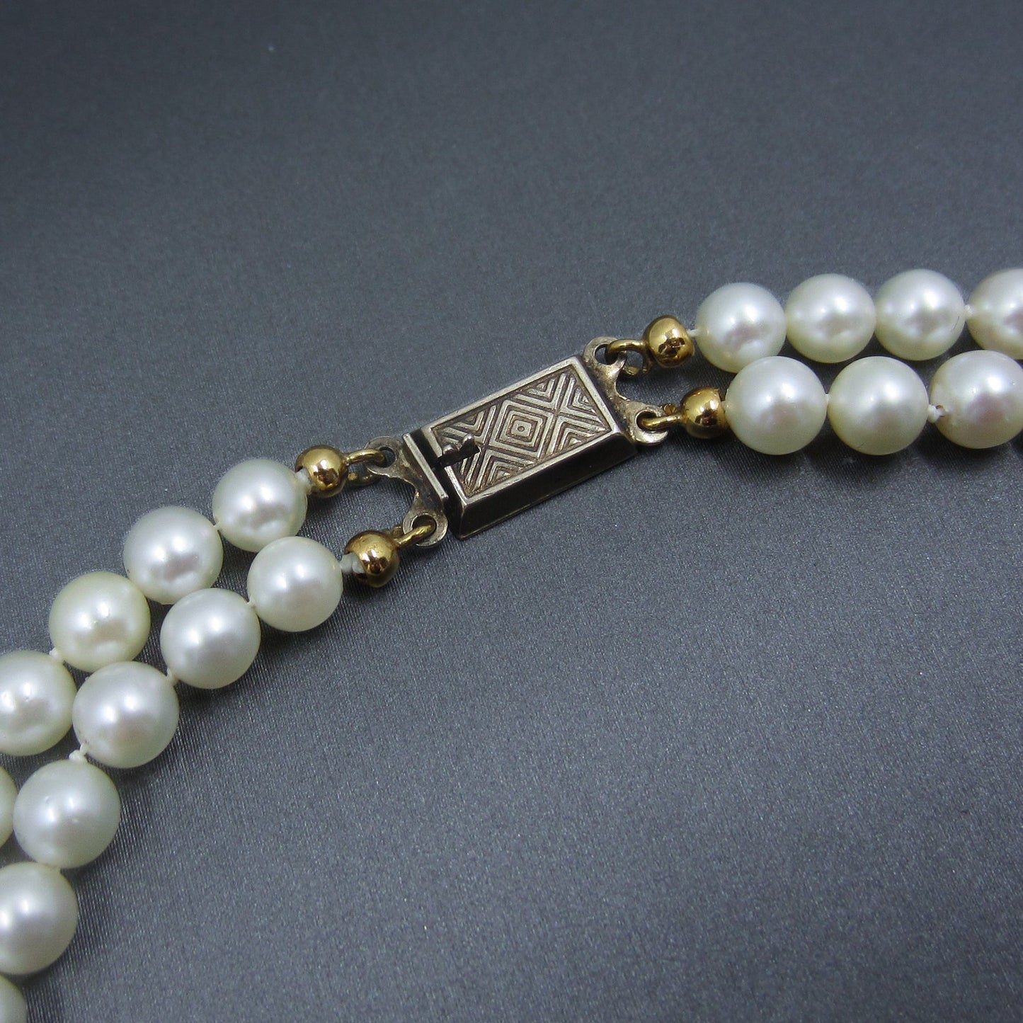 SOLD Mid-Century Double Strand Pearl Necklace Sterling c. 1940