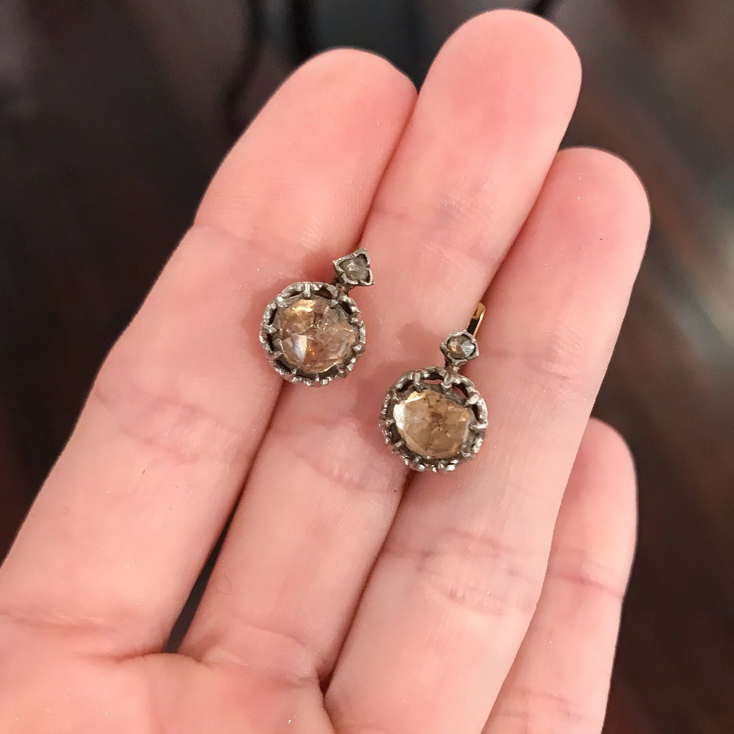 Antique Rose Cut Diamond Earrings Silver/Platinum/14k