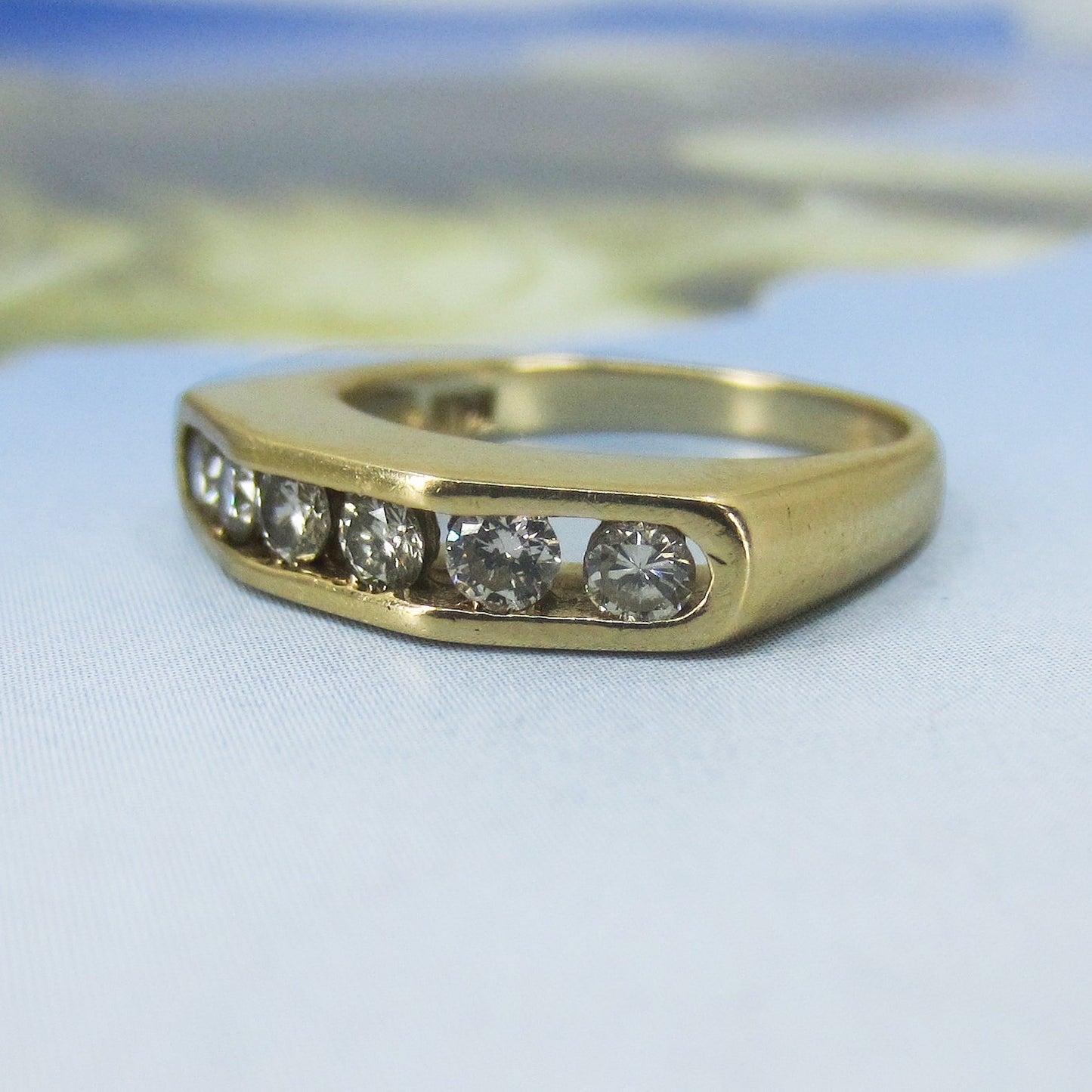 SOLD--Vintage Angled Channel Set Diamond Band 14k c. 1970