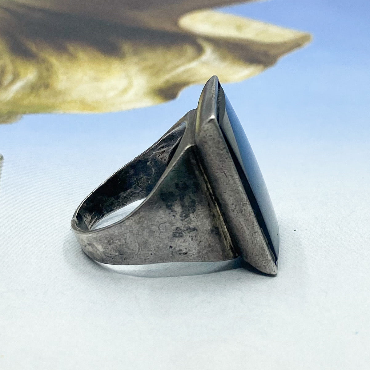 SOLD--Vintage Large Onyx Signet Ring Sterling c. 1970