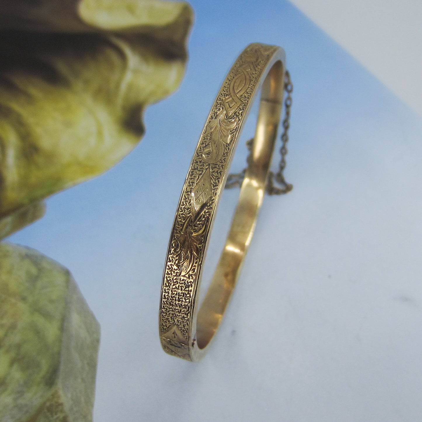 SOLD-Victorian Engraved Small Hinged Bangle 14k c. 1900