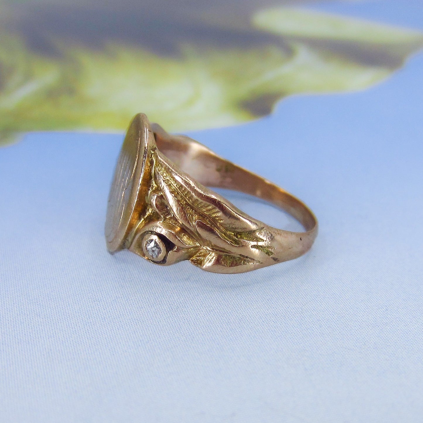 SOLD--Victorian Diamond Signet Ring 14k c. 1900